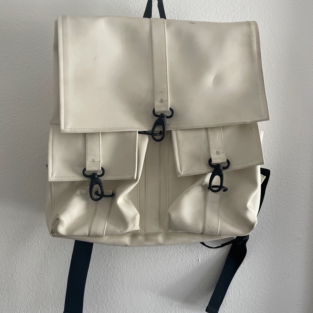 Rains white vegan leather backpack